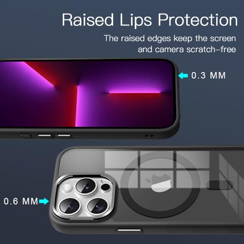 Image of KARWAN?Translucent Hybrid Case with Metal Ring Phone case Cover for iPhone 14 Pro |Compatible with N52 Strong Magnets Mag| Wireless Mag-Safe Charging -(Black)