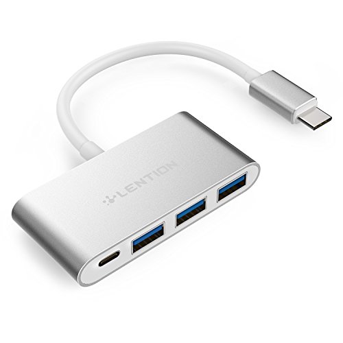 LENTION 4-in-1 USB-C Hub with 3 USB 3.0 and Type C Power Delivery Compatible 2021-2016 MacBook Pro 13/15/16, New Mac Air/Surface, ChromeBook, More, Multiport Charging Adapter (CB-C13se, Silver)
