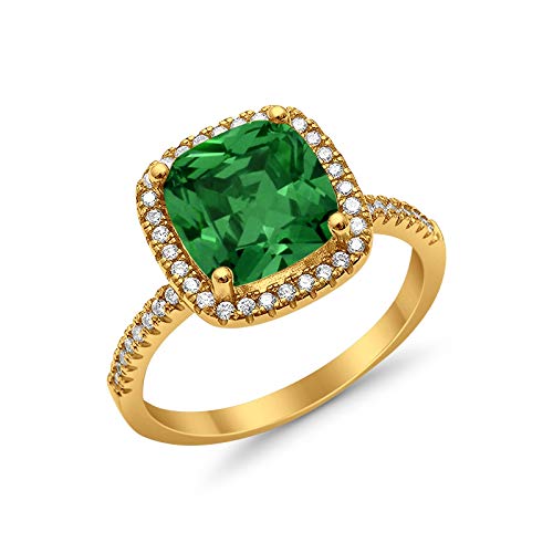 Blue Apple Co. Yellow Tone, Simulated Green Emerald CZ Size-7 Halo Teardrop Wedding Promise Ring Infinity Accent Round Simulated Cubic Zirconia 925 Sterling Silver