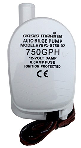 Oasis Marine Automatic Submersible Boat Bilge Water Pump Marine Plumbing 12V 750 Gph Automatic With Float Switch Built In 3/4 Inch Hose Outlet #TOP2