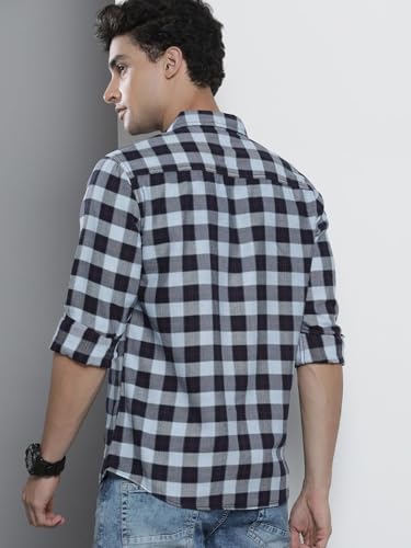 Image of The Indian Garage Co Men Slim Fit Checkered Full Sleeves Cutaway Collar Casual Shirt
