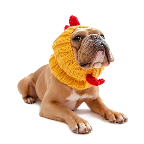 Zoo Snoods Rooster Costume - Knit Chicken Dog Snood Ear Wrap for Pets, Warm Neck Cover for Halloween and Winter (Medium)