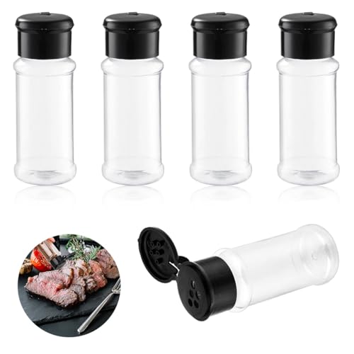 mkemka 5Pcs Empty Spice Jars Spice Storage Containers Plastic Seasoning Containers Spice Jars with Lids Portable Black Clear Seasoning Bottles for Home Kitchen Spice Storage