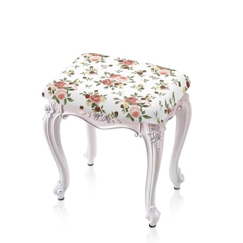 Luarisgur Rose Leaves Bar Stool Seat Covers Rectangle Stool Covers Set of 2 Bench Covers Slipcover Rectangle Stretch Counter Height Bar Stools Slipcovers Counter Stool Covers Saddle Seat Cover