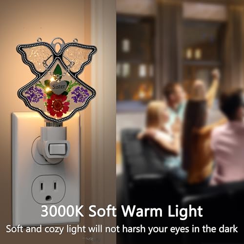 Image of KY&BOSAM Angel Sister Night Light Flower in Glass with Metal Trim Sister Heart Night Light Nursery Bedroom Bathroom Decorative Accent Lite Elegant Home Decoration, Guardian Butte