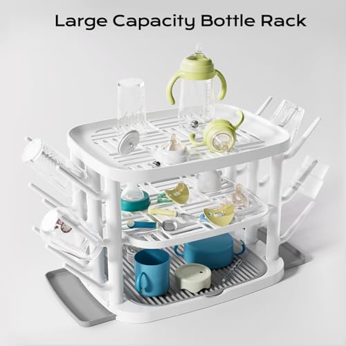 Image of Baby Bottle Drying Rack,3-Tier Large Capacity Countertop Organizer with 360 Ventilation, Removable Drip Tray, Non-Slip Base - Easy to Clean Bottle Holder for Baby Accessories