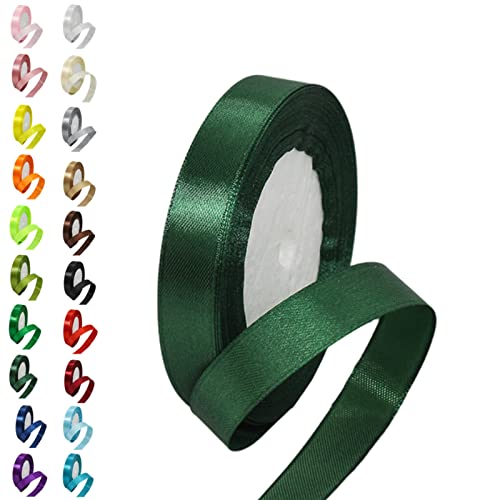 Dark Green Ribbon - 22M Polyester Satin - Thick Double Sided - Perfect for Gift Crafting Bouquets Cake & Wedding Decor