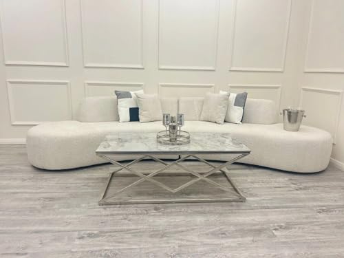 Statement Home Decor Luxury Curved Corner Boucle Teddy Fabric Sofa in White, Green, Beige, Copper - Modern 6 Seater for Living Room (WHITE), 2023-FE - Image 4