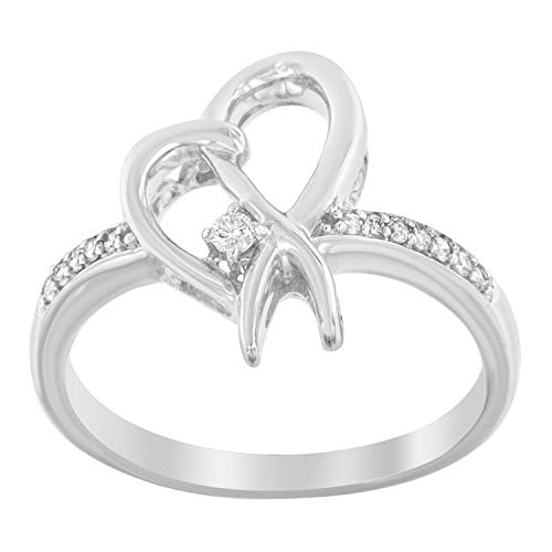 Original Classics .925 Sterling Silver Round Diamond Heart Ribbon Ring (1/10 Cttw, H-I Color, I1-I2 Clarity) - Size 6