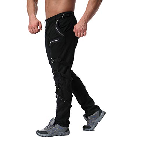 Men's Gothic Pants Fashion Hiphop Rock Punk Gothic Sport Hiking Riding Casual Cargo Pants Black 334