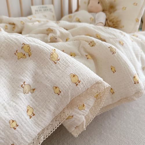 Image of BuLuTu Baby Toddler Muslin Blanket| Crib Baby Quilts| Cot Comforter| Nursery Bed Throw Blanket| Toddler Quilt Blanket | Soft Breathable | Super Cute Duck Pattern| 60x78 Inch,2.5 Pounds
