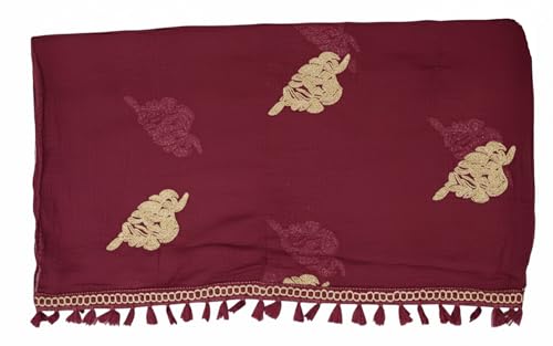 Image of YOUTHQUAKE Golden Patti Embroidered Work Chiffon Dupatta for Womens & Girls with Jaalar Lace
