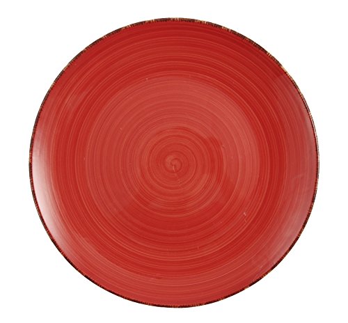 Villa d'Este Baita Juego de 6 Platos Planos de Gres Esmaltado Pintado a Mano, en Rojo