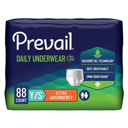 Prevail Daily Protective Underwear - Unisex Adult Incontinence Underwear - Disposable Adult Diaper for Men & Women - Maximum Absorbency - Small - 88 Count (4 packs of 22)