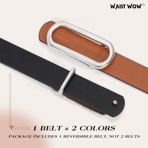 Reversible Leather Belt for Dresses Women Jeans Pants Ladies Skinny Belts Thin with Gold Silver Buckle,1 Pack3