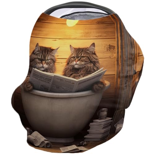 Nursing Cover for Breastfeeding Scarf, Cat Read Newspaper Baby Car Covers Super Soft Multi Use for Canopy Shopping Cart Cover Blanket Stroller Cover