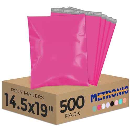 Image of Metronic Pink Poly Mailers 14.5x19 Large Poly Mailers 500 Pack Self-Seal Shipping Bags, Packaging Bags, Shipping Envelopes, Packaging for Small Business, Boutique, Clothing