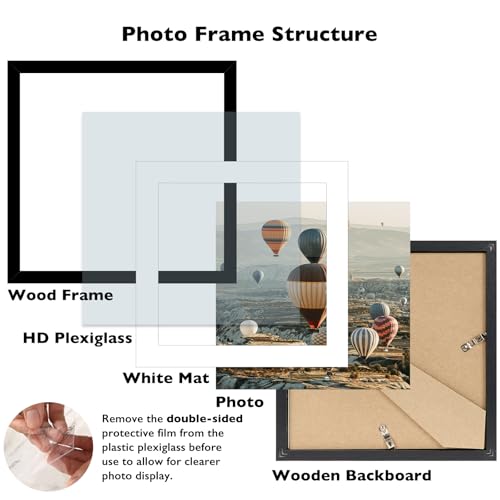 9x9 Picture Frame with Mat, Display 7x7 with Mat or 9 x 9 without Mat, Wood Square 9 by 9 Photo Frames for Wall Hanging or Tabletop, 1 Pack, Black - Image 4