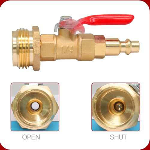 Image of Winterize Blowout Adapter with 1 /4 inch Quick Connect Plug and 3 /4 inch Garden Water Hose Threading Brass Winterize Quick Adapter with Ball Valve for RV Boat Camper Trailer Sprinkler Irrigation