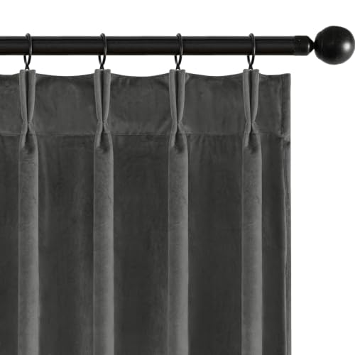 Image of MIULEE Gray Velvet Curtains 90 inches Long, Pinch Pleated Blackout Drapes with Hooks, Thermal Insulated Pinch Pleat Panels for Bedroom Living Room, 2 Panels