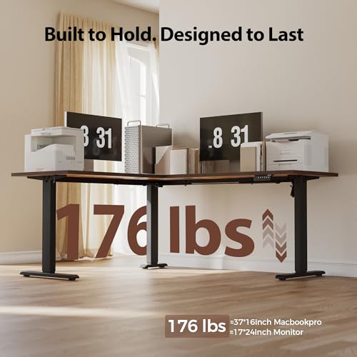 Image of Agilestic 63 x 55 Inch L Shaped Standing Desk Adjustable Height, Corner Standing Desk, Sit Stand Up Computer Table, Splice Board, Rustic Brown