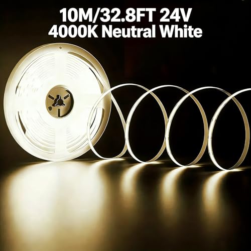 Tira de luces COB LED 10M 24V Blanco natural 4000K flexible miniatura 2