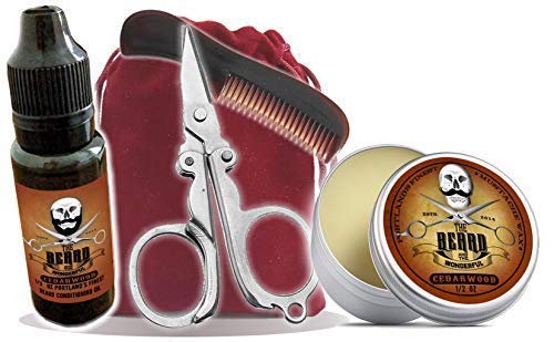 Kit de estilo barba y bigote en una bolsa, aceite de barba y cera de bigote, peine de barba de bolsillo, mini tijeras en bolsa con cordón Cover