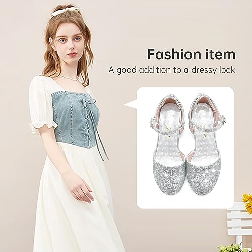 Image of LAURMOSA Girls Dress Shoes Closed Toe Pumps High Heels for Little Big Kid | Flower Shoes for Girls, 1.75-inch Chunky Heel, Ankle Strap, Closed Toe, Wedding, Party, Church, Graduation, First Communion