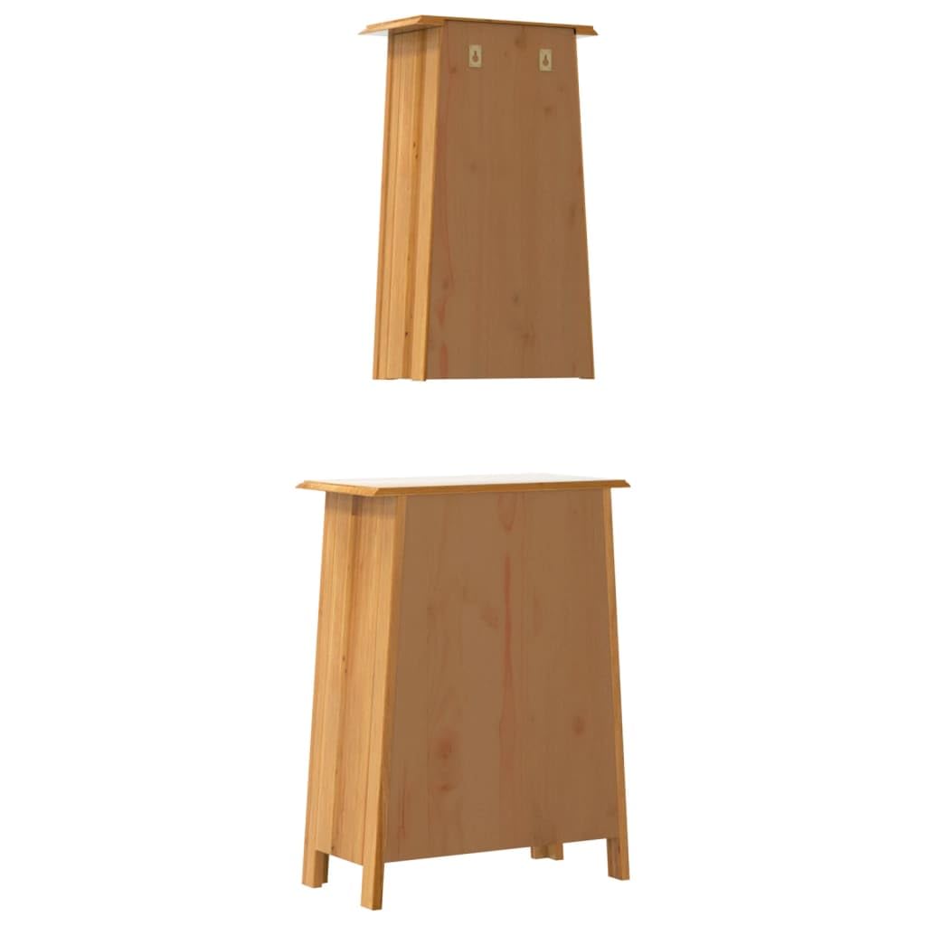 2-częściowy zestaw mebli łazienkowych z litego drewna sosnowego, szafka ścienna i szafka pomocnicza 59 x 32 x 80 cm, 42 x 23 x 70 cm, miejsce do przechowywania w łazience