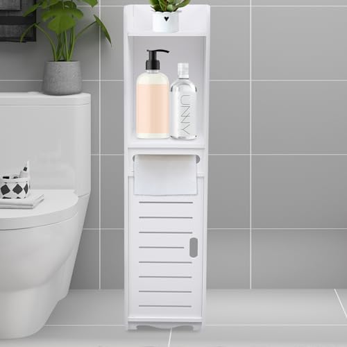 Toiletkast, badkamerkast, smalle badkamerkast, 80 x 20 x 20 cm, hoge kast, badkamerrek met 4 vakken en deuren, wit - Afbeelding 5