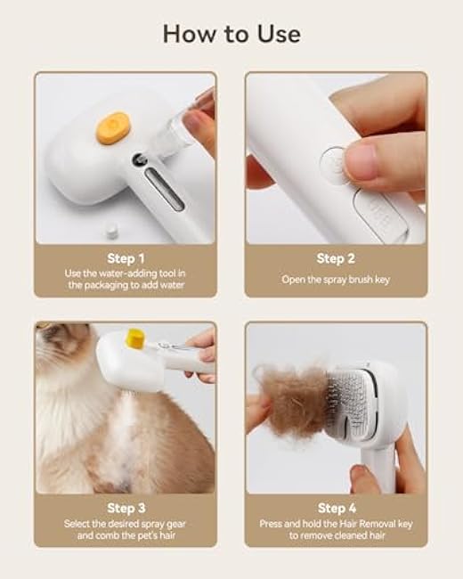ROJECO 3-in-1 Pet Steam Brush for Cats&Dogs-Pet Spray Hair Removal Detangling Comb with Adjustable Mist,Handheld Deshedding Grooming Tool for Long/Short Hair,Massage Brush & Shedding Control,Cordless-QHC3lmUA