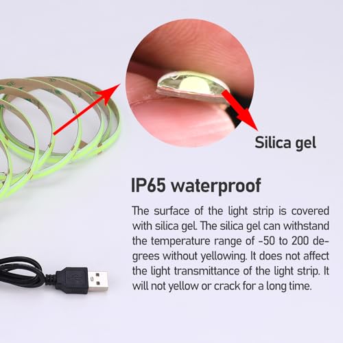 Image of DC 5V USB COB Green LED Strip Light Dimmable IP65 Waterproof 6.6ft /2M | USB Powered 640LEDs with Dimmer High Brightness Flexible LED Tape Lights