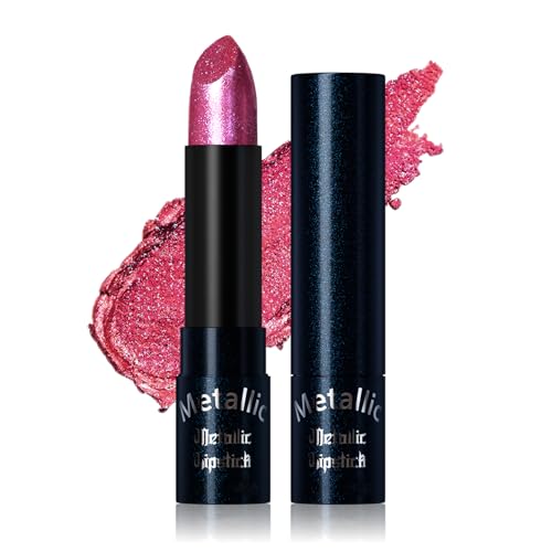 Pintalabios con purpurina, color rosa brillante con acabado mate, pintalabios camaleón brillante, resistente al agua y duradero, maquillaje de labios metálico, altamente pigmentado e hidratante