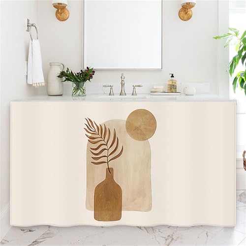 Highdi Cortinas para Armarios de Cocina Sin Puertas, Cortinas de Gabinete con Cinta de Velcro Sin Taladrar para Debajo del Fregadero, Cocina Ventana y Puerta (Hojas Marrones,60x70cm)