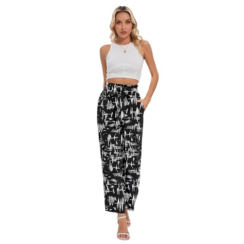 Women Wide Leg Pants with Pockets Lightweight High Waist Adjustable Casual Pants Business Work Trousers Floral2