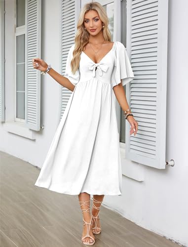 Robe d'été décontractée midi : coupe trapèze fluide à col en V chic - 3