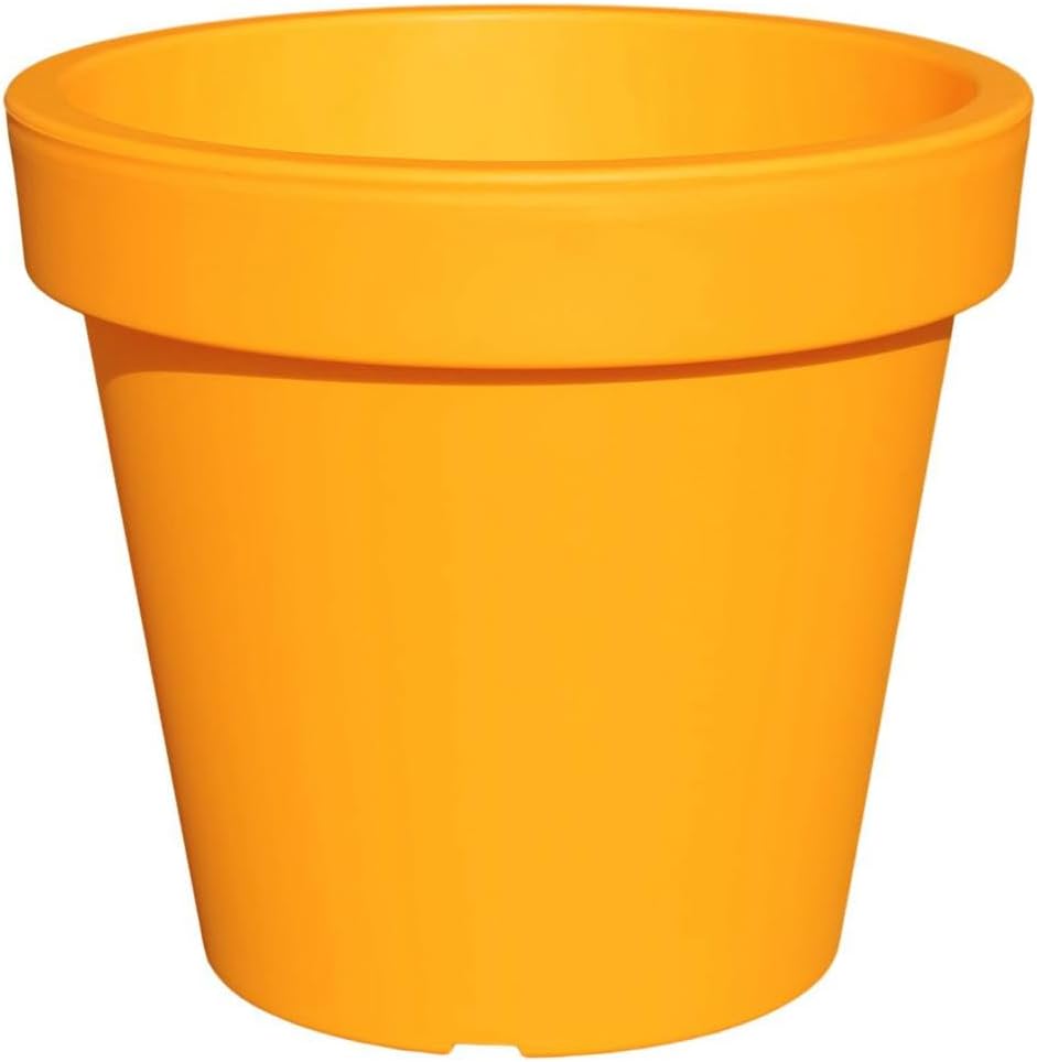 Large Plant Pot 47.5cm ⌀ Large Barrel Planter Pot Indoor/Outdoor, Mustard Yellow | 43cm Tall Plastic Garden Pot | UV-Resistant Planter | Contemporary House Plant Pot with Drainage Holes