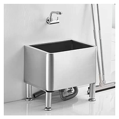 Mobiler Wischmopp aus Edelstahl – verstellbare kommerzielle Waschwanne und Schrägbecken, 50 x 38 x 46 cm, Bodenreinigungsstation, ideal für Restaurants und Küchen