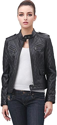 Cruzer Women's Quilted Lambskin Leather Motorcycle Jacket - Black S