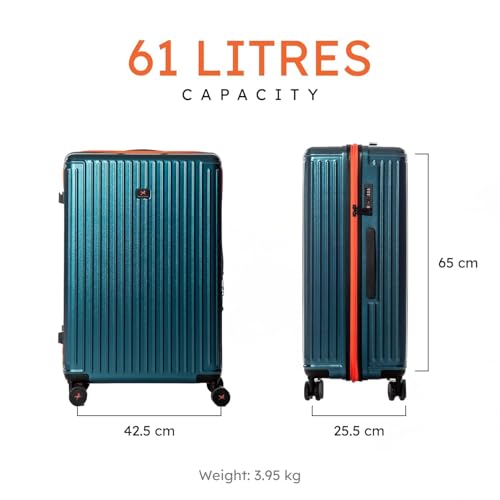 Image of Hard Polycarbonate Luggage Trolley Bag | 8 Wheels 360 Double Spinner | Telescopic Handle with Mobile Stand | TSA Lock with Sturdy Zipper | with 5 Years Warranty | Nebula Bay, Medium - 64 cm