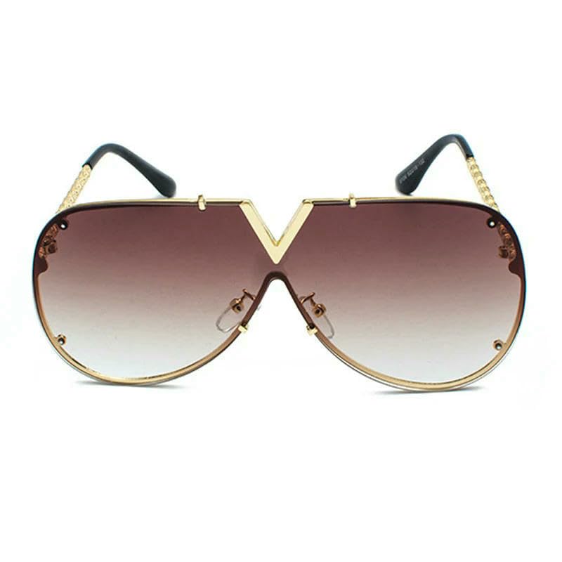 Sunglasses Men'S Large Frame Metal Sunglasses Women'S Fashion Oversized One-Piece Uv400 Eyewear3