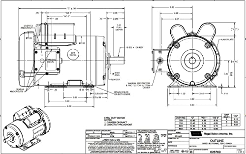 Leeson Farm Duty Electric Motor - 2 HP, 1,725 RPM, 230 Volts, Single Phase, Model Number M6K17FB4 - Thumbnail 4