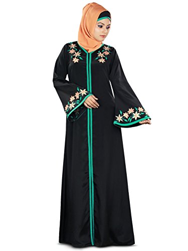 MyBatua Women's Islamic Clothing Graceful Front Open Abaya in Black (Large)