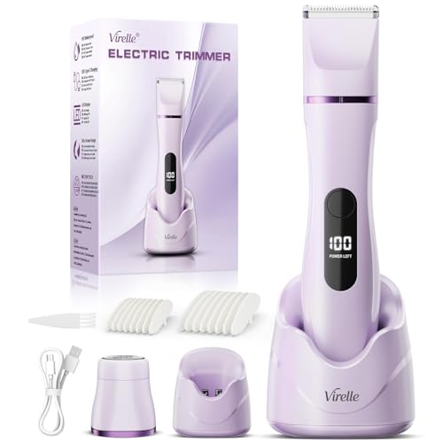 Afeitadora Electrica Mujer IPX7 Impermeable - Rasuradora Mujer Zona Intima (Cara, Braces y Cuerpo), Maquinilla Afeitar con 4 Peines de Precisión, Pantalla LED, Recarga USB, Violet