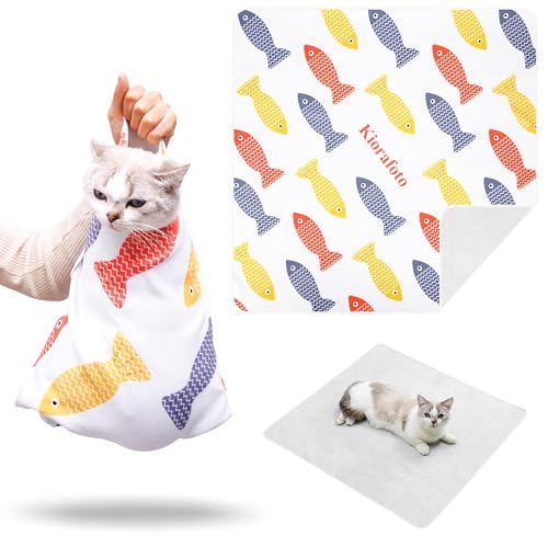 Kiorafoto Envoltura grande de 27.5 pulgadas para gatos, tela autoadhesiva, envoltura de burrito para gatos adultos y perros pequeños, manta antiarañazos para medicina, corte de uñas, limpieza de