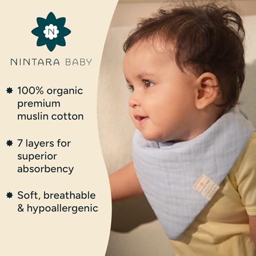 Image of NINTARABABY Bandana Bibs - 100% Organic Muslin Cotton, Pack of 3