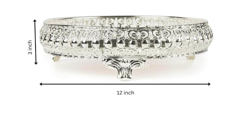 Image of Decorative German Silver Tray Set of 4 Sets Designer Set Trays I Gifting Trays Set [Display for Home Wedding and Festive Decor Size 10 inch 8 inch 6 inch 4 inch. Without Stand Flat Trays.