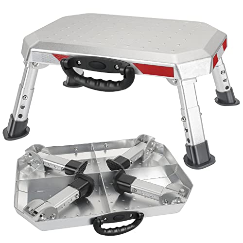 Wdg Safety Rv Steps, Adjustable Height Foldable Platform Step Stool Aluminum Rv Step Stable Camper Steps With Non-Slip Surface & Rubber Feet, Portable Handle, Reflective Tapes, Supports Up To 1400Lbs #TOP23