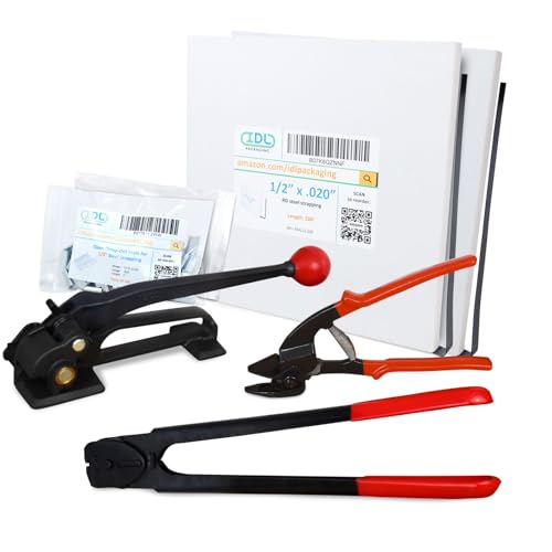 Image of IDL Packaging 1 /2 inch x 400' Steel Banding Strapping Kit, 1100 lbs Break Strength - Premium Heavy-Duty Banding Tool for Pallet Strapping