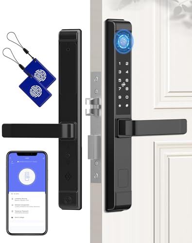 Eseesmart Fingerprint Smart Door Lock with Handle, Door Lock with Keypad RFID Fingerprint Remote Unlock, Electronic Digital Keyless Biometric Smart Lock for Aluminum Wooden Front Door